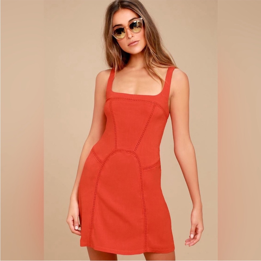 Free People Terracotta Square-Neck Mini Dress